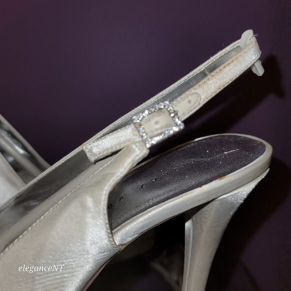 Martinez Valero Ivory (Rita) Satin Platform Peep Toe Sling back Heels Sz: 10 M - Picture 2 of 13
